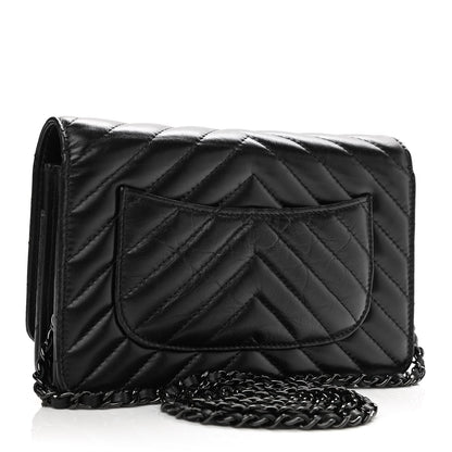 Chanel Aged Calfskin Chevron Quilted Reissue Wallet On Chain WOC So Black 3 of 15
