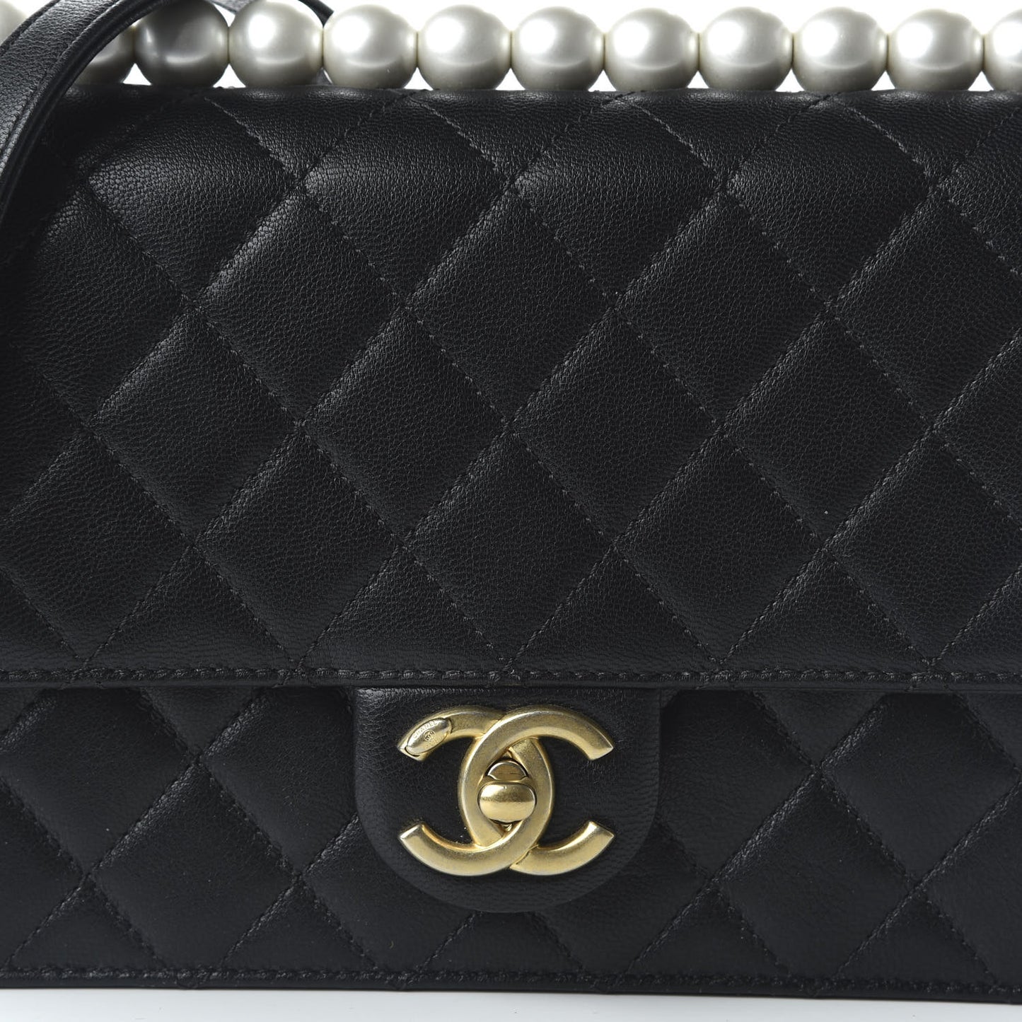 Lambskin Quilted Small Chic Pearls Flap Black