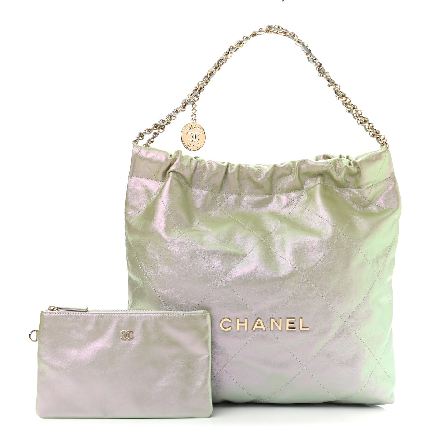 Iridescent Calfskin Quilted Chanel 22 Blue Green