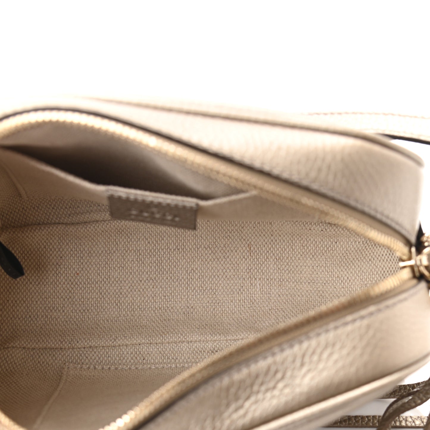 Metallic Pebbled Calfskin Small Soho Disco Bag Golden Beige