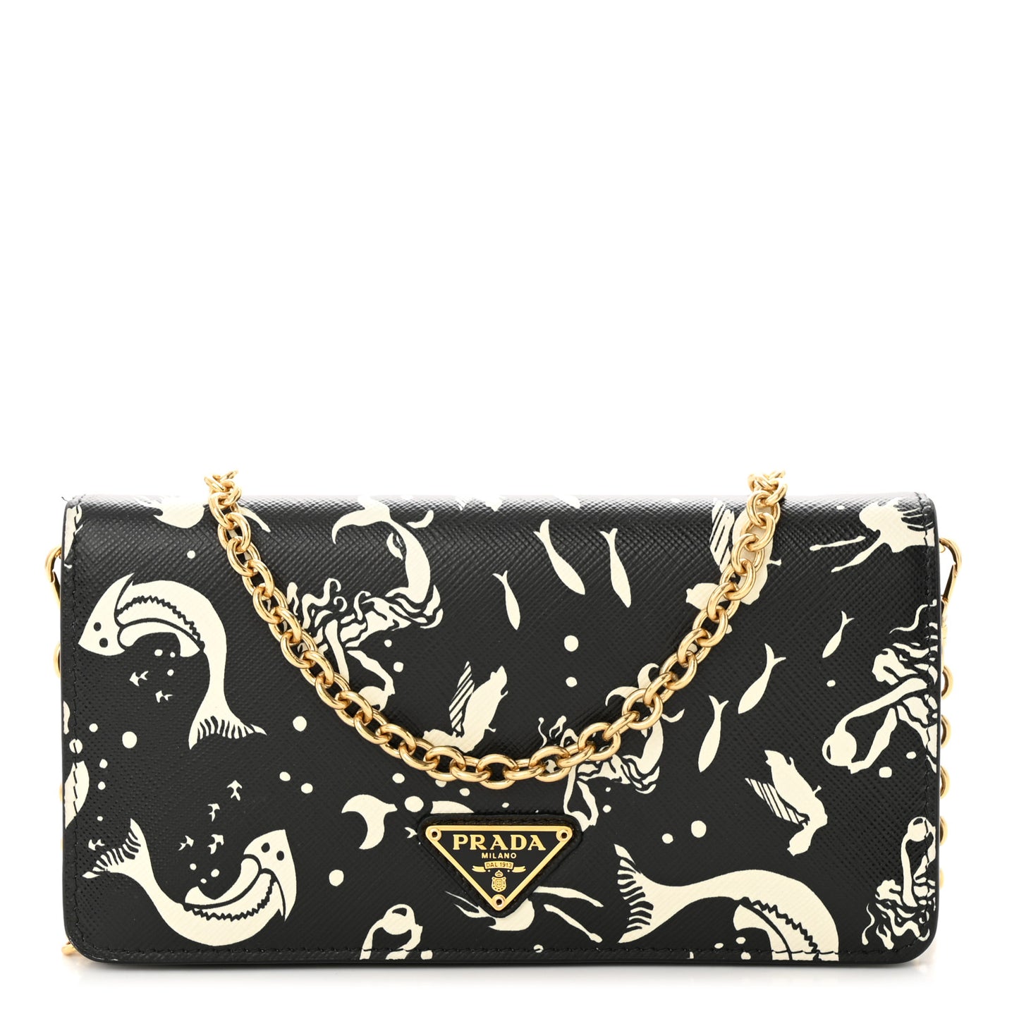 Saffiano Triangle Logo Mermaid Print Mini Crossbody Bag Black