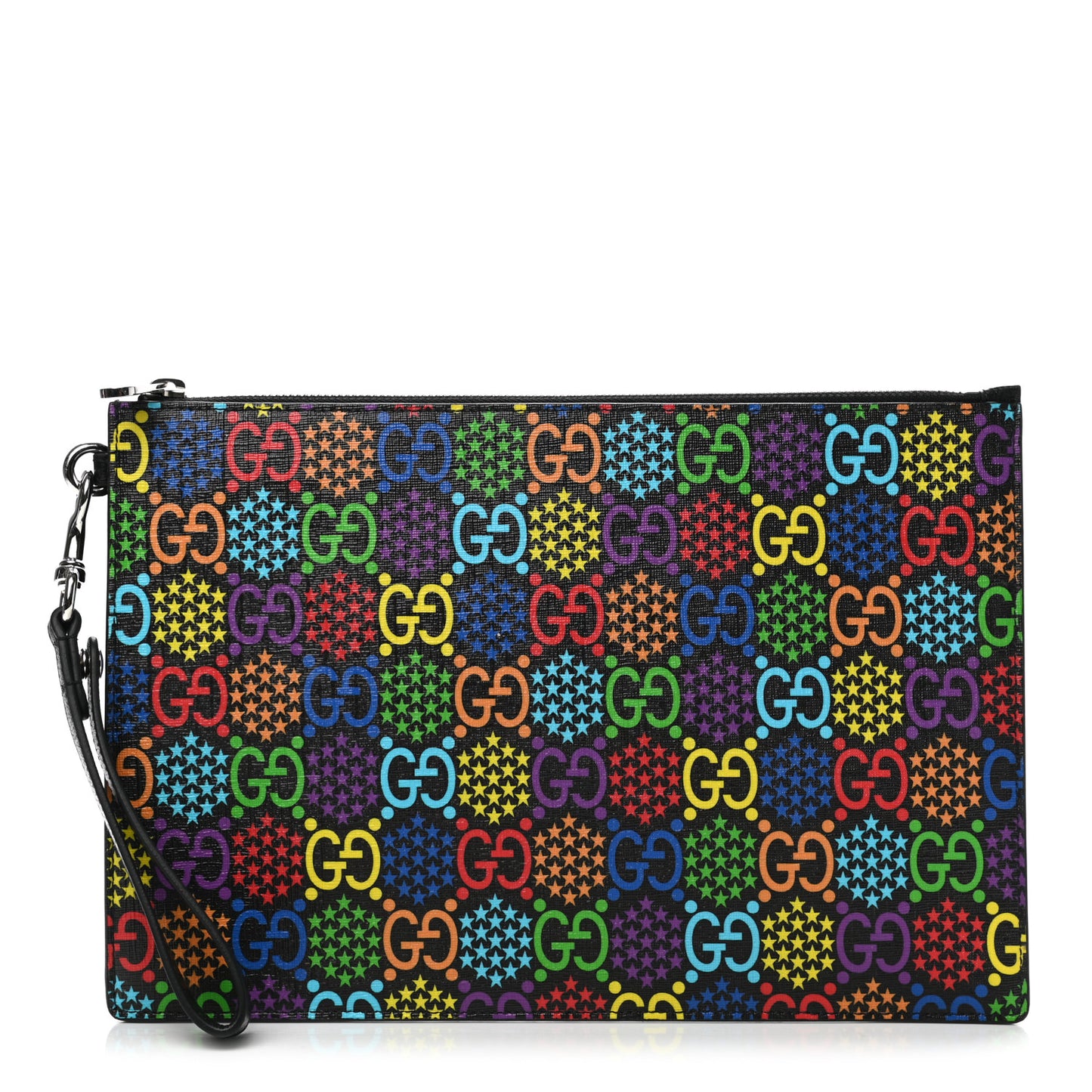 GG Supreme Monogram Psychedelic Zip Wristlet Pouch Black Multicolor