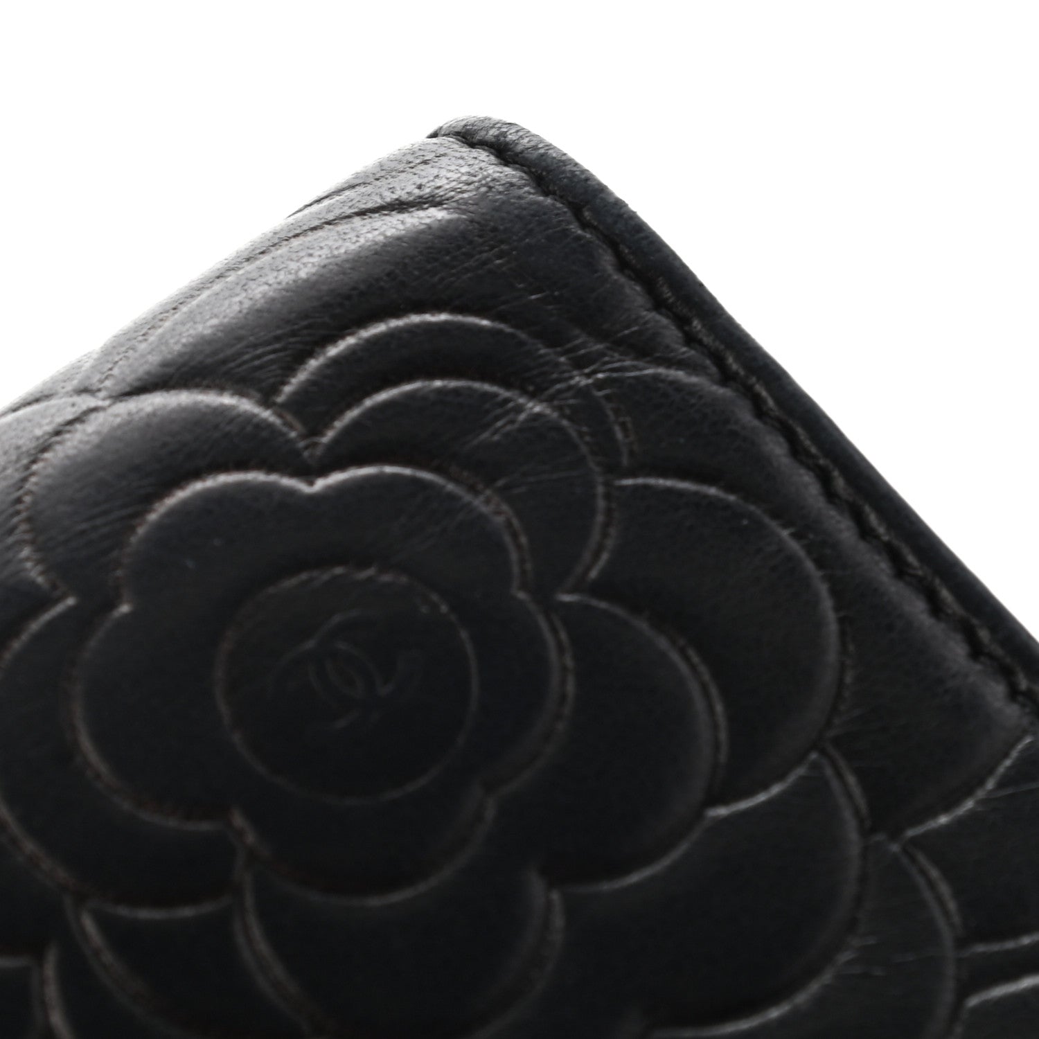 Chanel Lambskin Camellia Embossed Yen Wallet Black 17 of 17