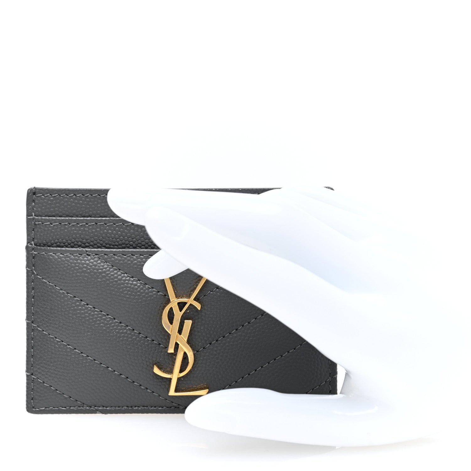 Saint Laurent Grain De Poudre Matelasse Chevron Cassandre Credit Card Case Storm 2 of 8