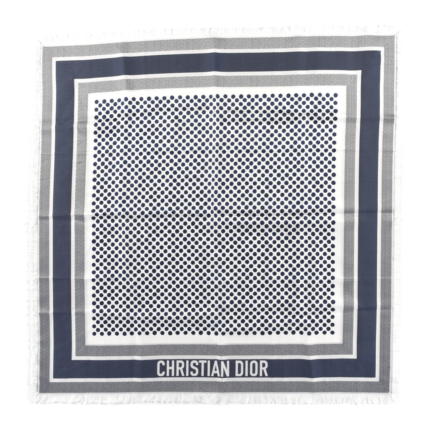 Silk Polka Dot Fringe Scarf Navy Blue