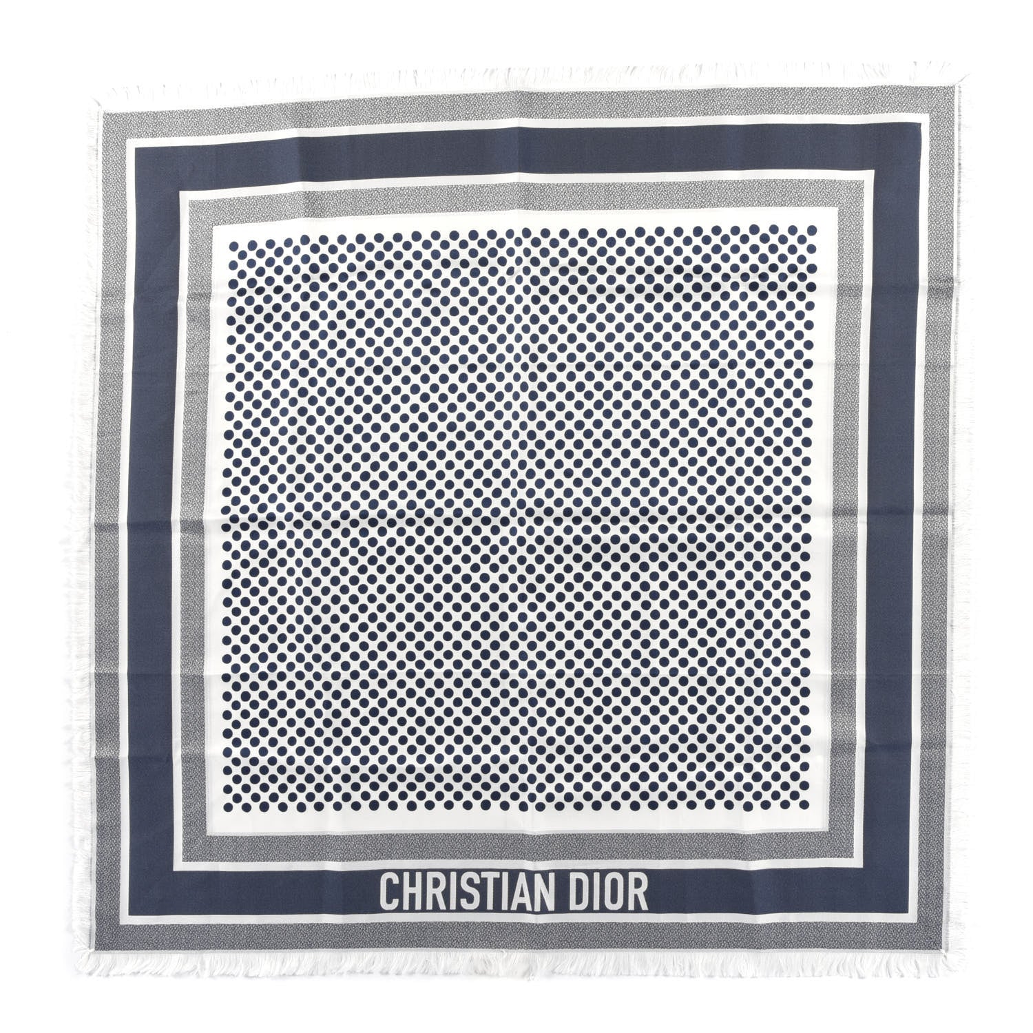 Christian Dior Silk Polka Dot Fringe Scarf Navy Blue 1 of 2