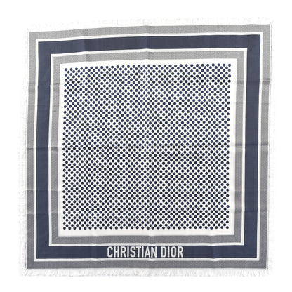 Christian Dior Silk Polka Dot Fringe Scarf Navy Blue 1 of 2