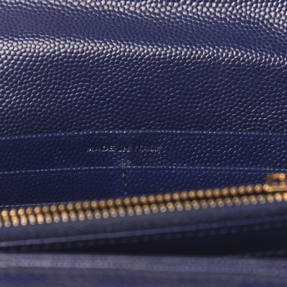 Saint Laurent Grain De Poudre Matelasse Chevron Monogram Flap Wallet Navy 6 of 8