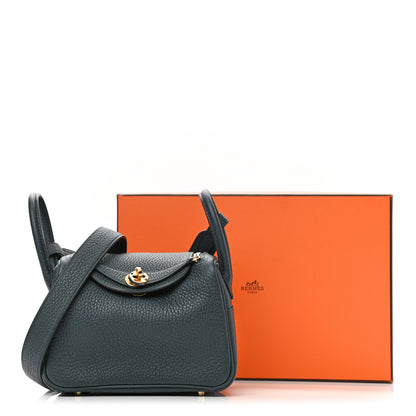 Hermes Taurillon Clemence Mini Lindy 20 Vert Cypress 11 of 11