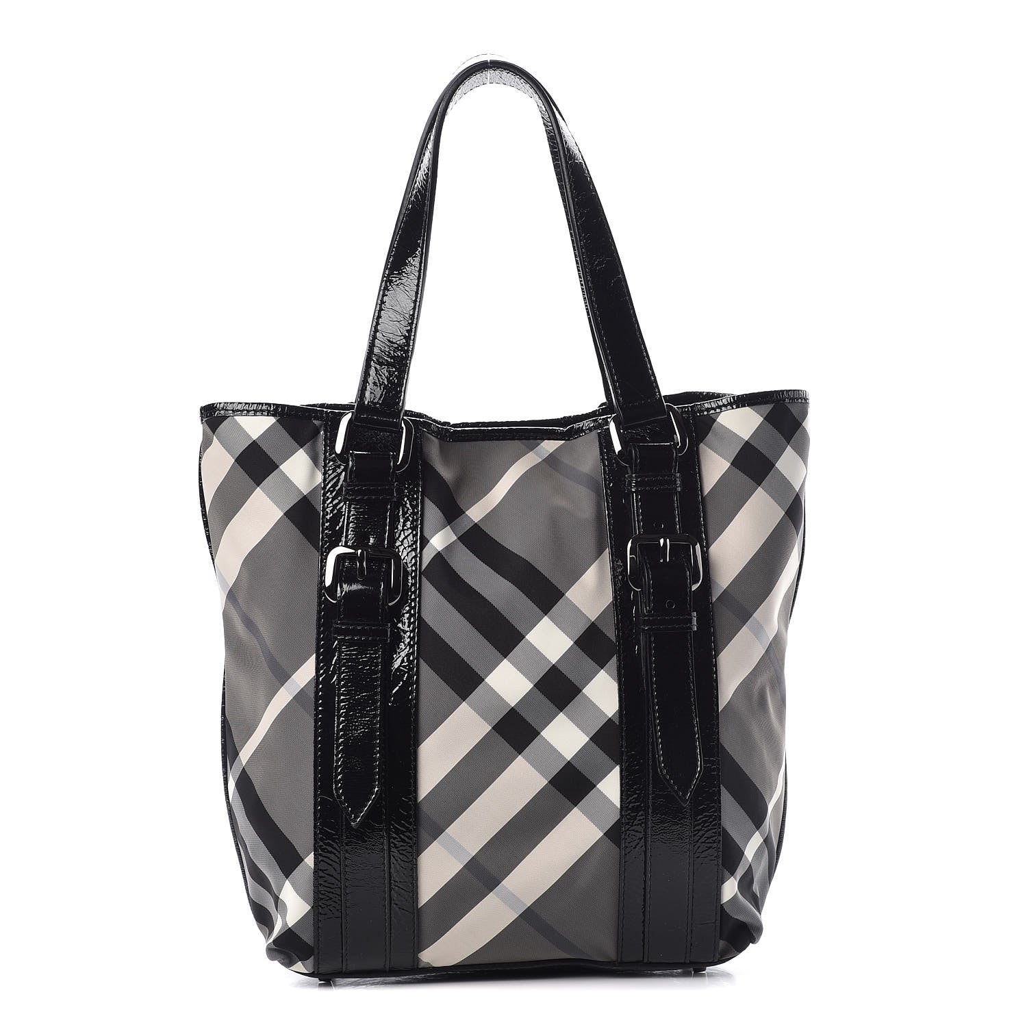 Burberry Patent Trim Smoked Check Tote Black 1 of 14