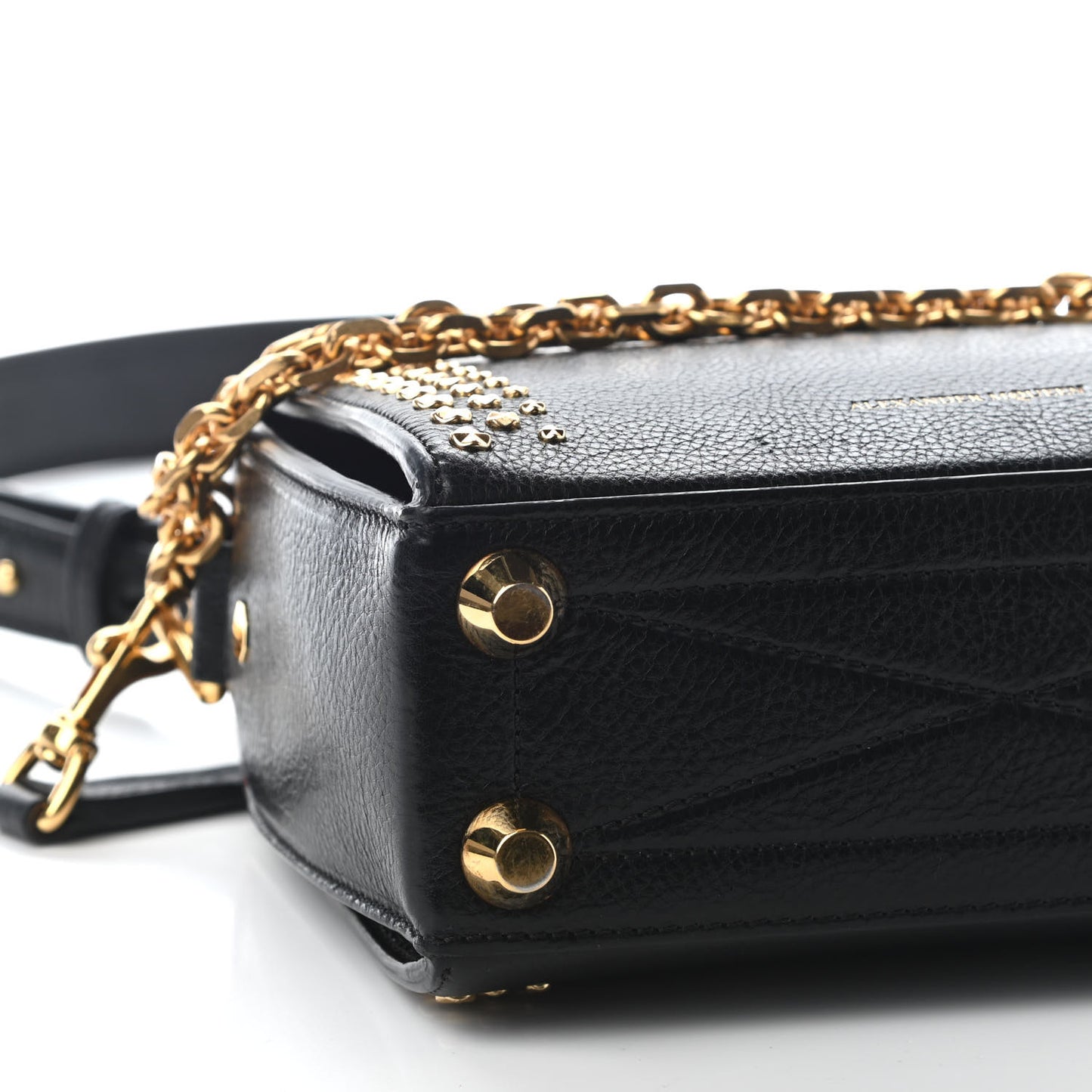 Grained Calfskin Studded Box Shoulder Bag 16 Black