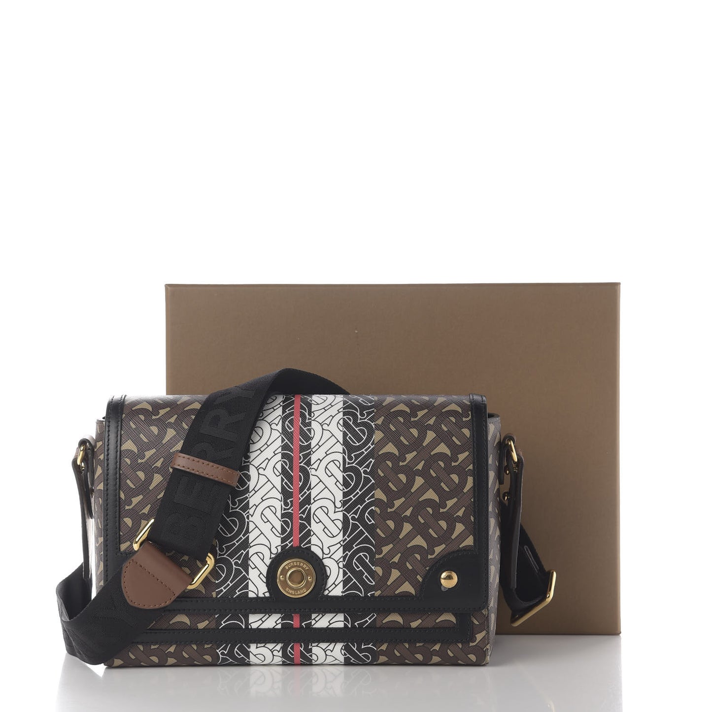 E-Canvas Monogram Stripe Note Crossbody Bag Bridle Brown