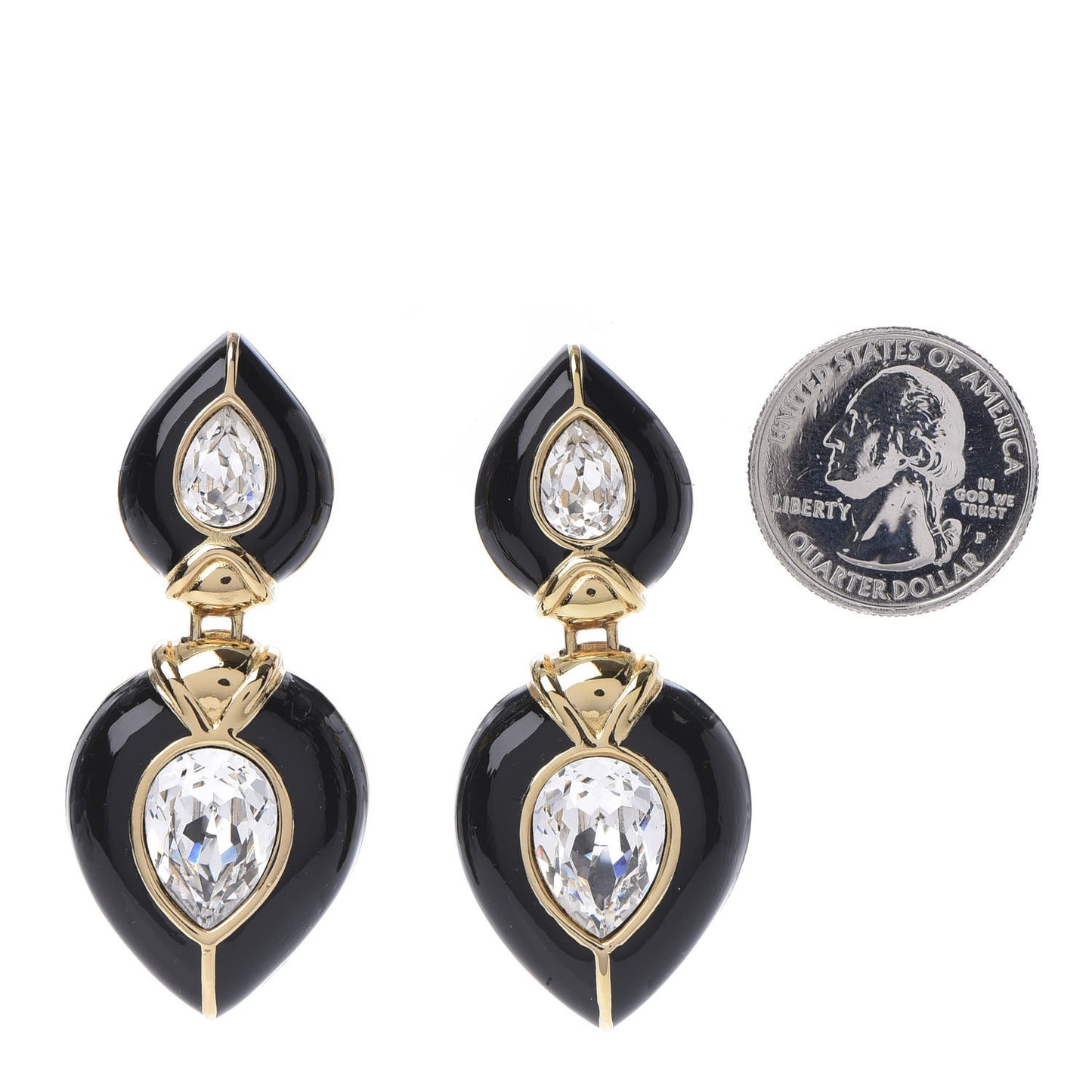 Crystal Resin Clip On Drop Earrings Black