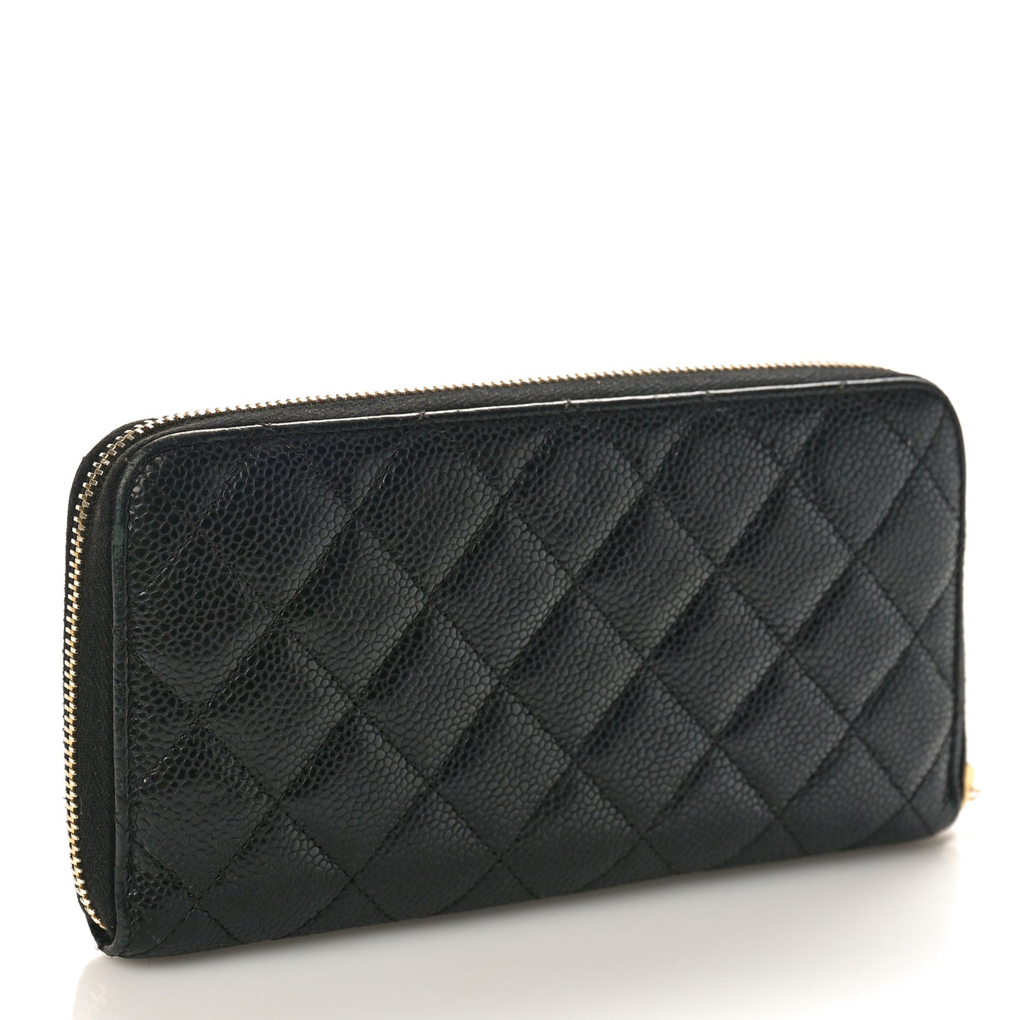Caviar Quilted Large Gusset Zip Around Wallet Black
