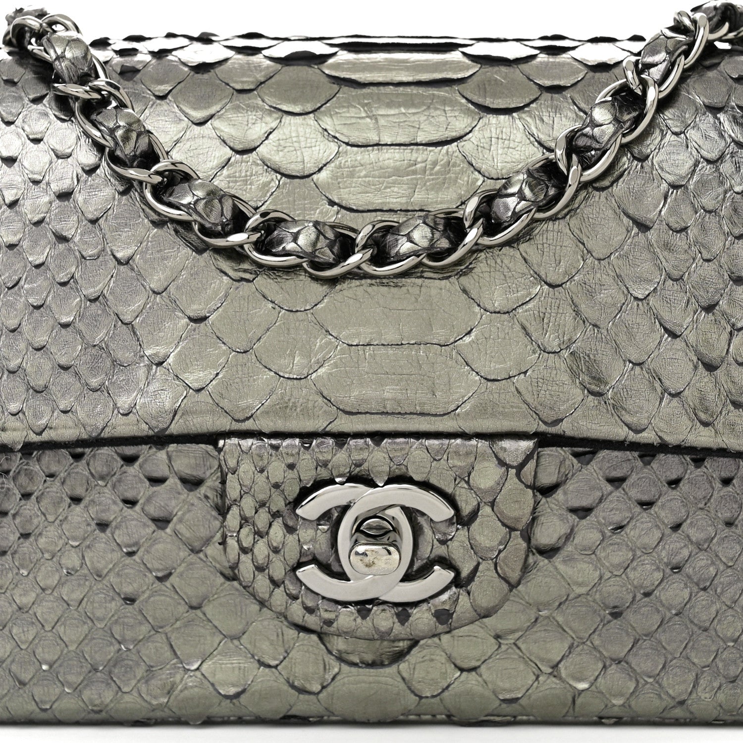 Chanel Snakeskin Mini Rectangular Flap Grey 8 of 12