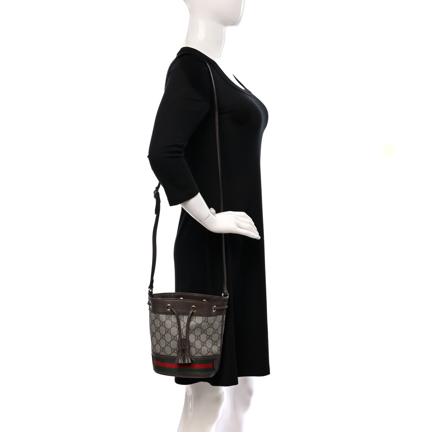 Gucci GG Supreme Monogram Web Mini Ophidia Bucket Bag Brown 2 of 9