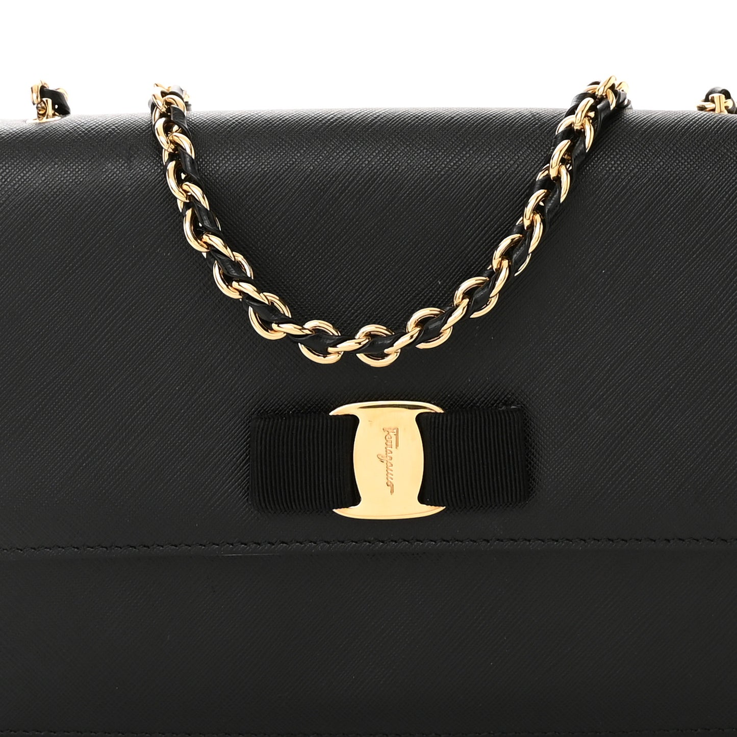 Printed Calfskin Vara Bow Chain Flap Crossbody Black