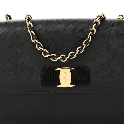 Salvatore Ferragamo Printed Calfskin Vara Bow Chain Flap Crossbody Black 8 of 14