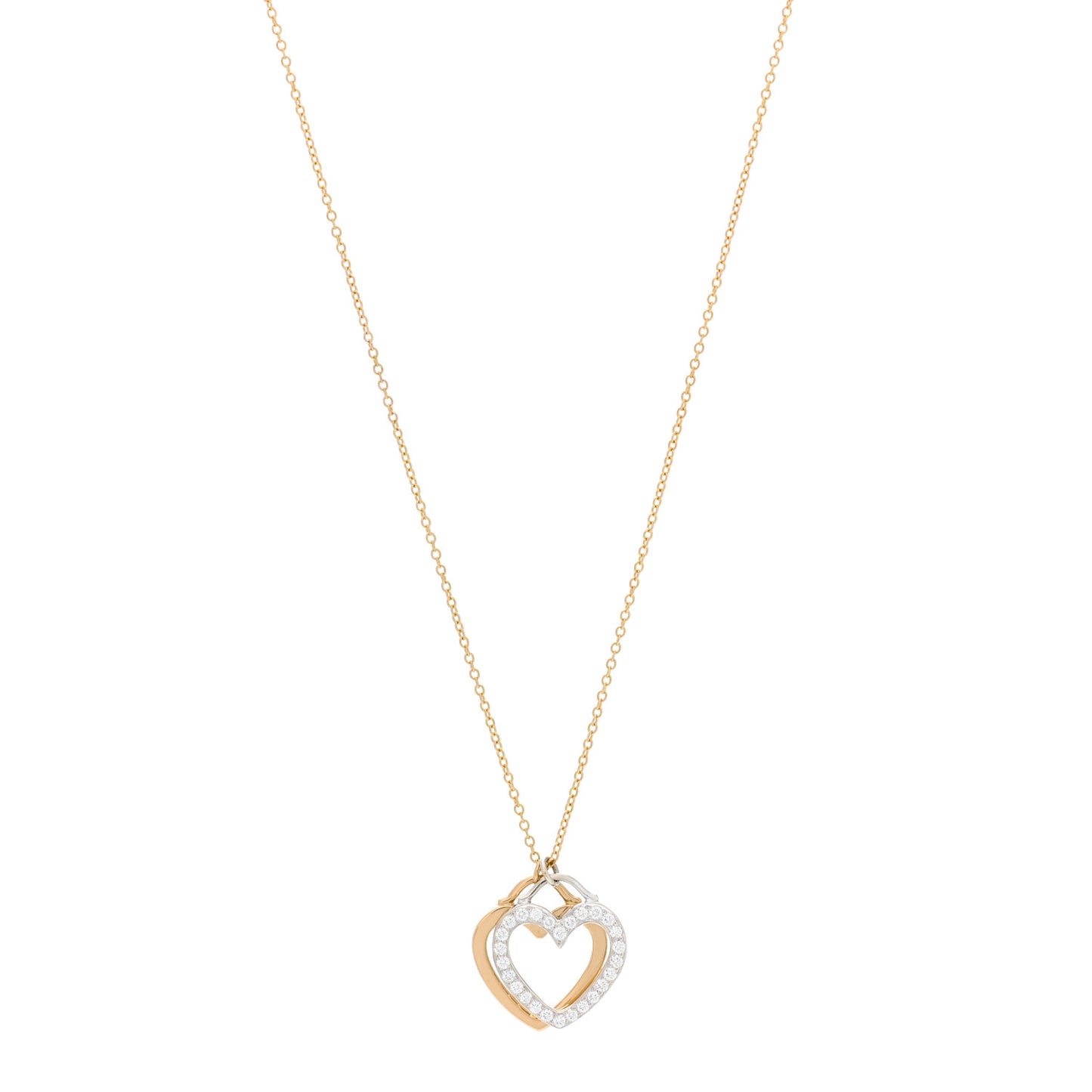18K Rose White Gold Diamond Double Heart Pendant Necklace