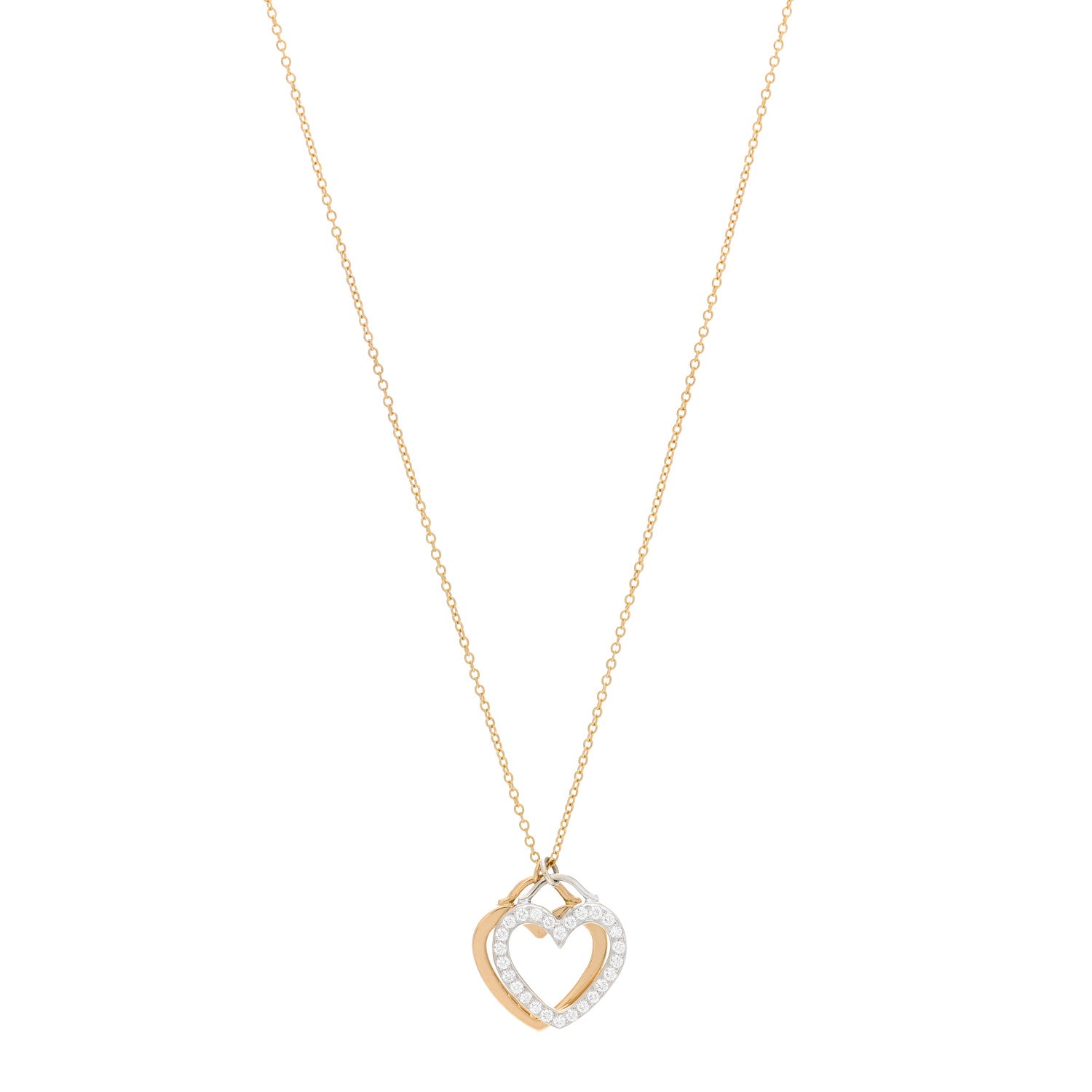 Tiffany 18K Rose White Gold Diamond Double Heart Pendant Necklace 1 of 6