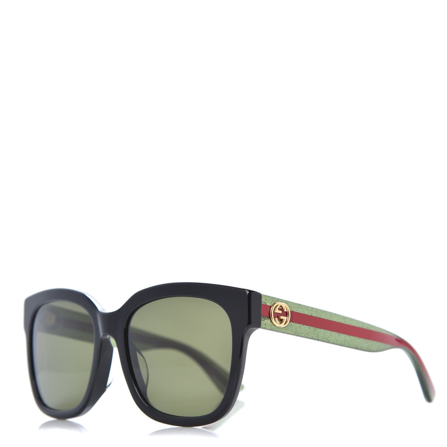 Gucci Acetate Square Frame Web Glitter Sunglasses GG0034S Black Green 1 of 7