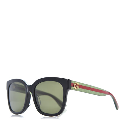 Gucci Acetate Square Frame Web Glitter Sunglasses GG0034S Black Green 1 of 7