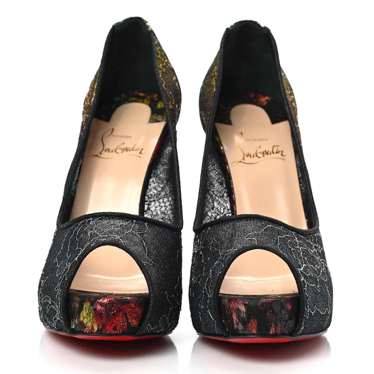 Christian Louboutin Dentelle Veau Velours Floral Very Lace 120 Pumps 35.5 Black Multi 2 of 8