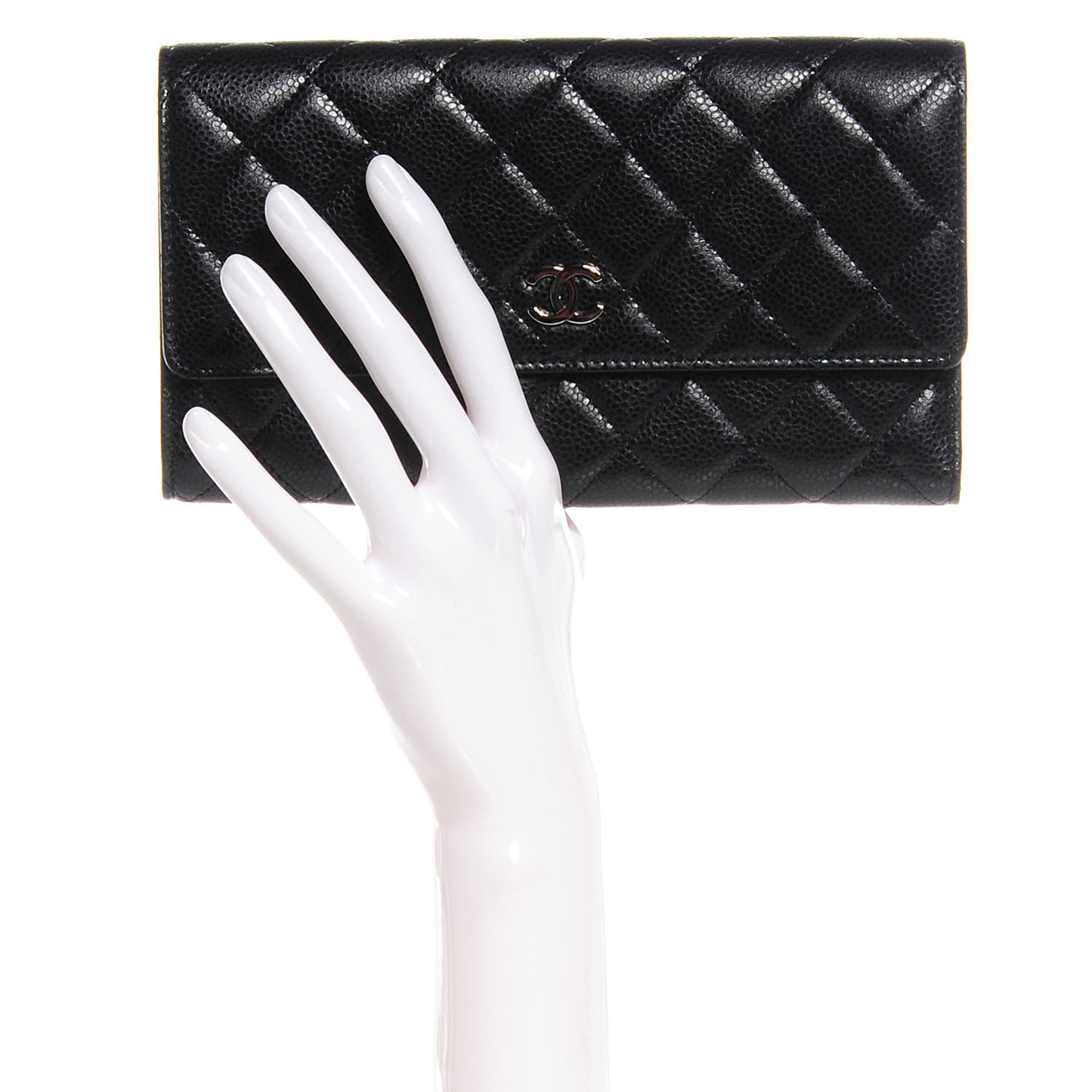 Caviar Quilted Long Flap Wallet Black