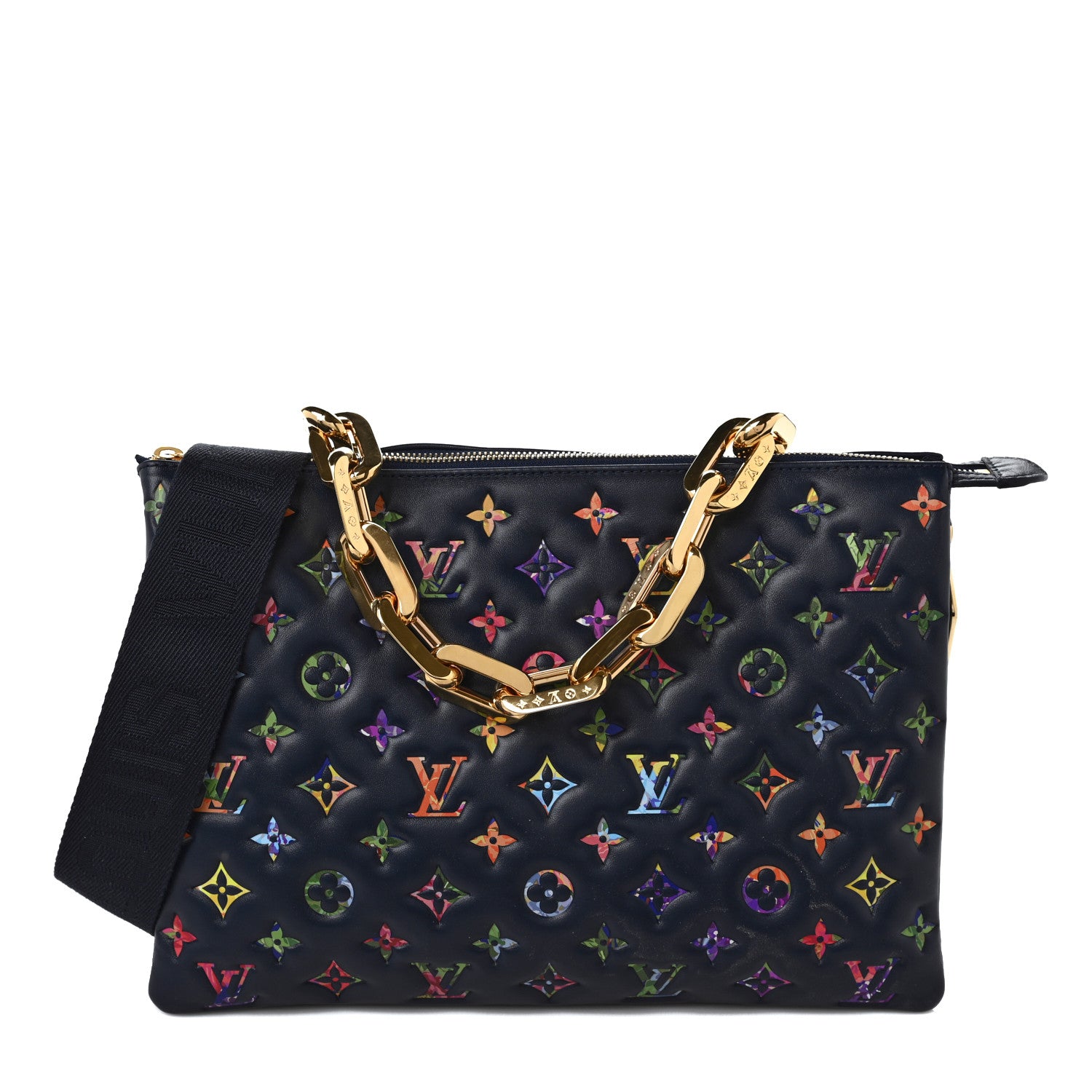Louis Vuitton Lambskin Embossed Monogram LV Garden Coussin MM Navy Blue 1 of 8