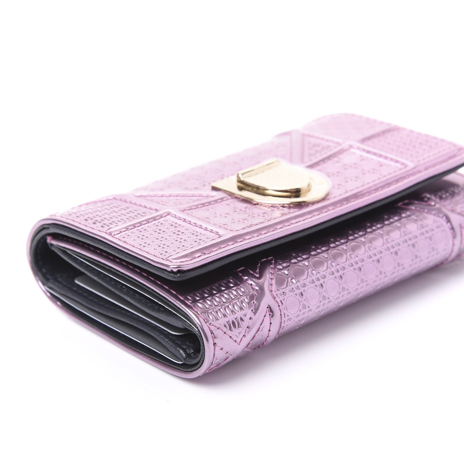 Christian Dior Metallic Patent Micro-Cannage Diorama Elancee Wallet Pink 5 of 8