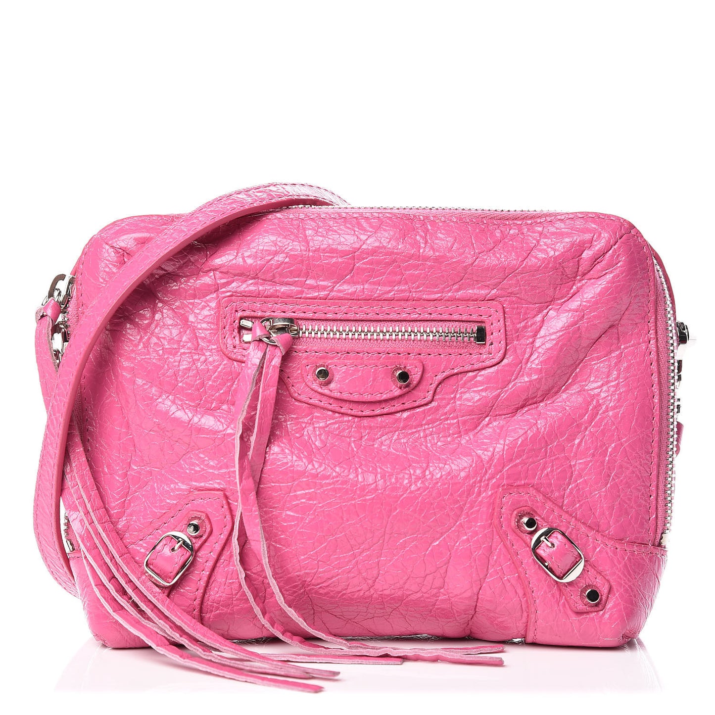 Agneau Arena Classic Silver Hardware XS Reporter Crossbody Rose Flamingo