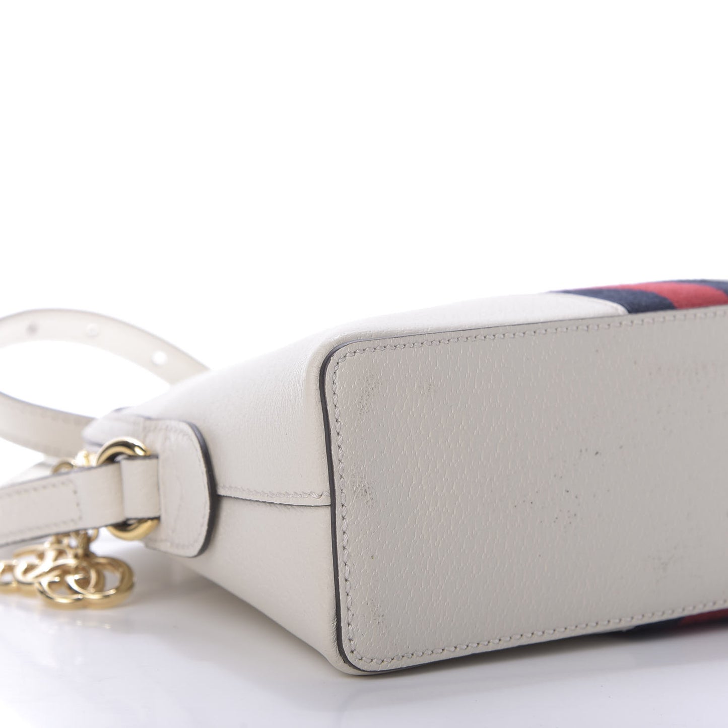 Textured Dollar Calfskin Web Small Ophidia Dome Shoulder Bag Mystic White