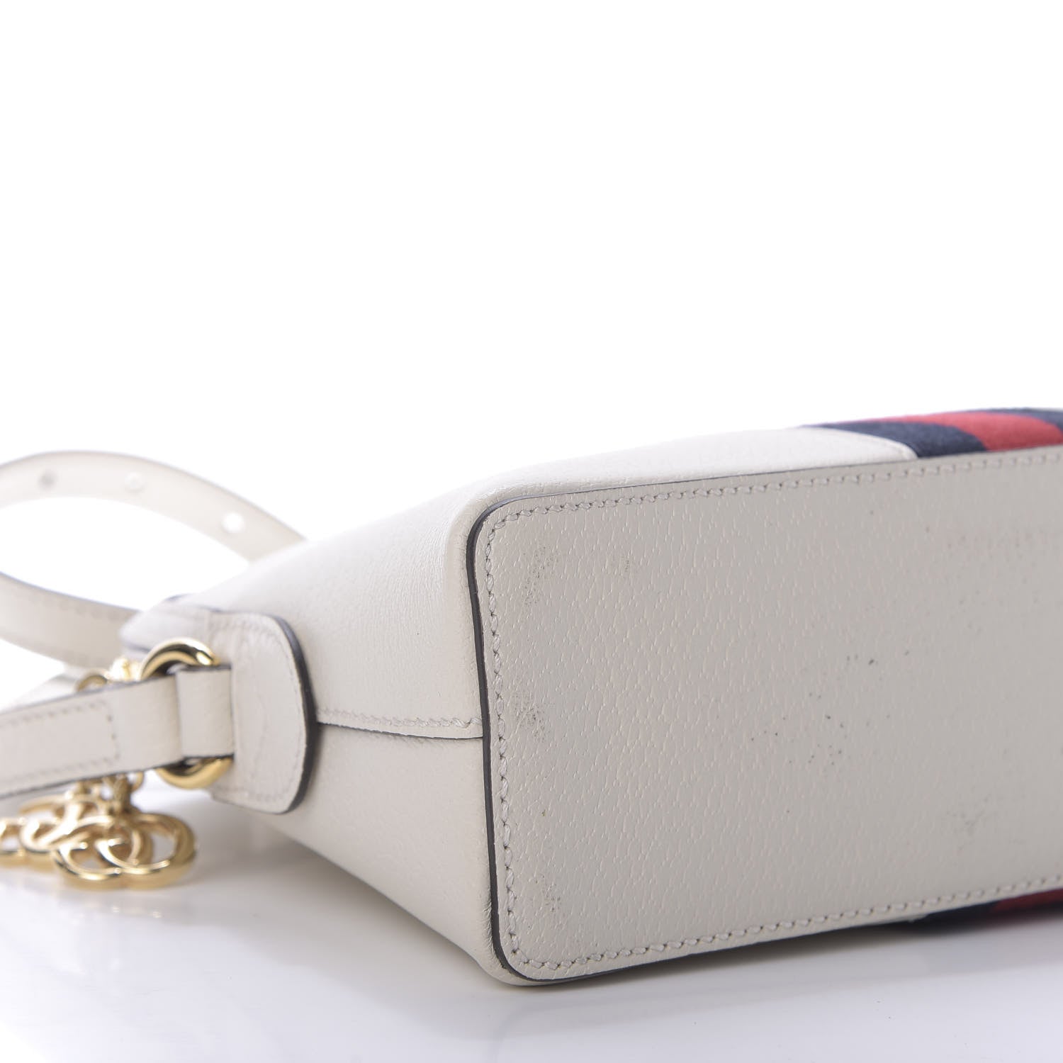 Gucci Textured Dollar Calfskin Web Small Ophidia Dome Shoulder Bag Mystic White 6 of 9