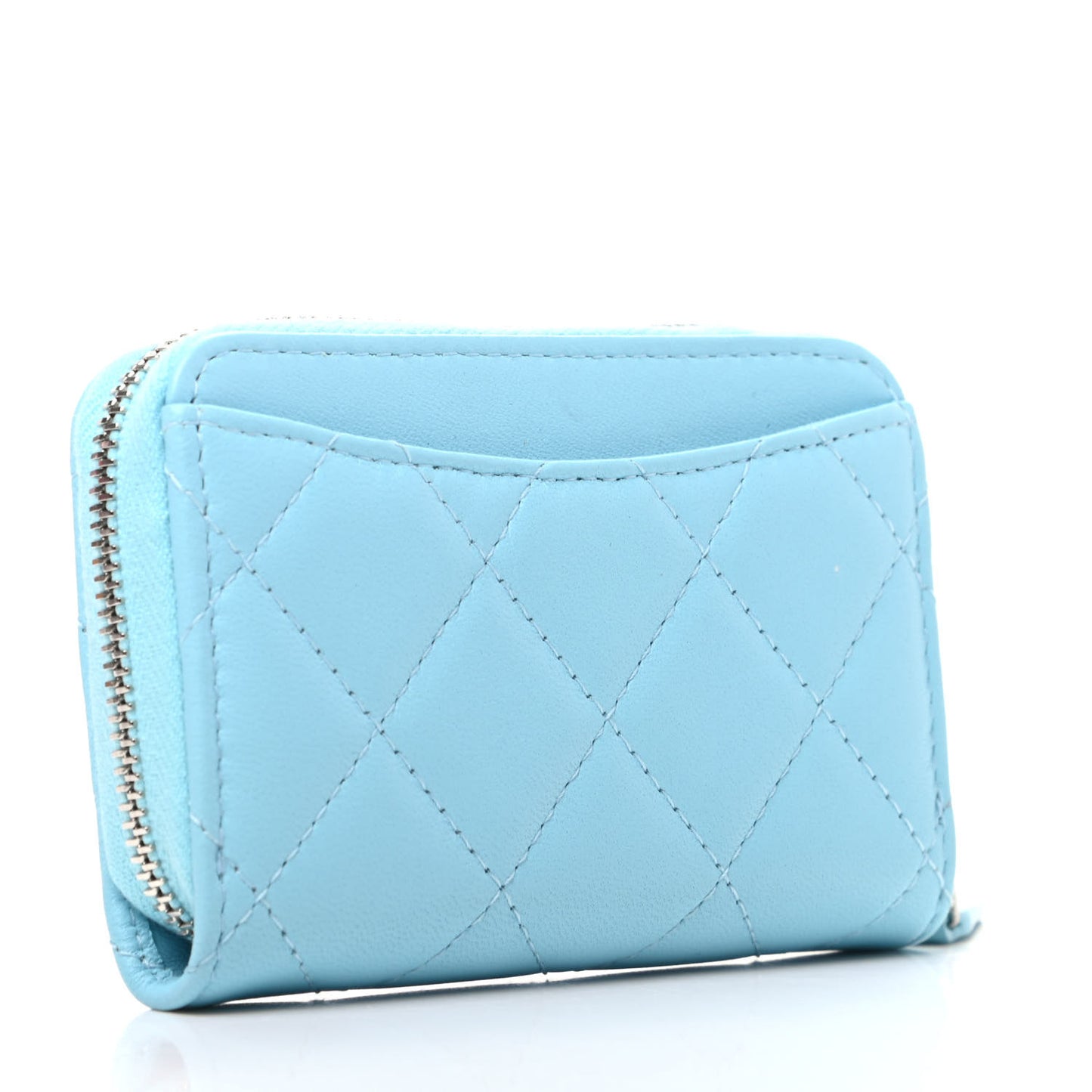 Lambskin Quilted Zip Around Coin Purse Wallet Neon Blue