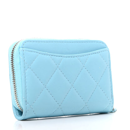 Chanel Lambskin Quilted Zip Around Coin Purse Wallet Neon Blue 3 of 9