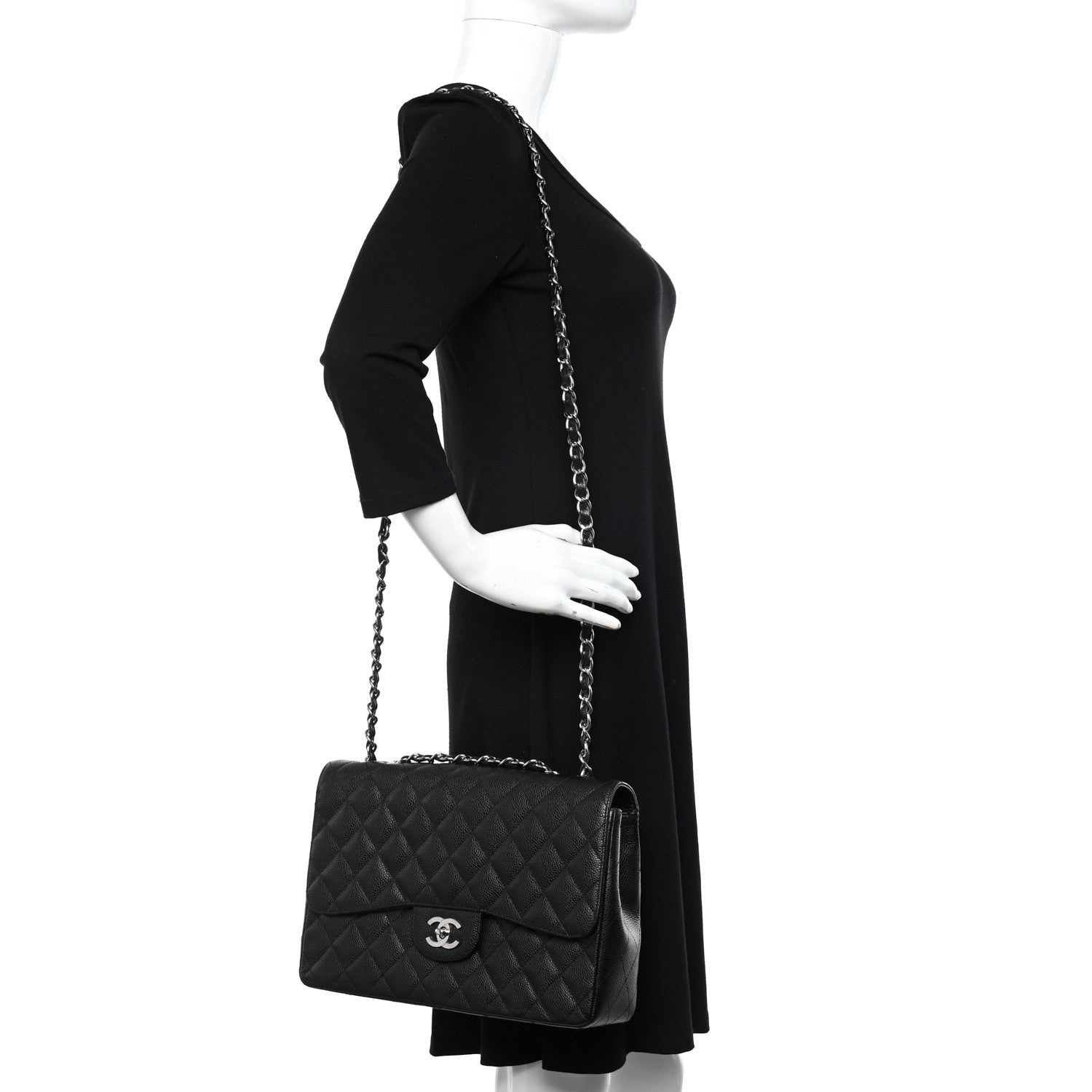 Chanel Caviar Quilted Jumbo Single Flap Black 2 of 12
