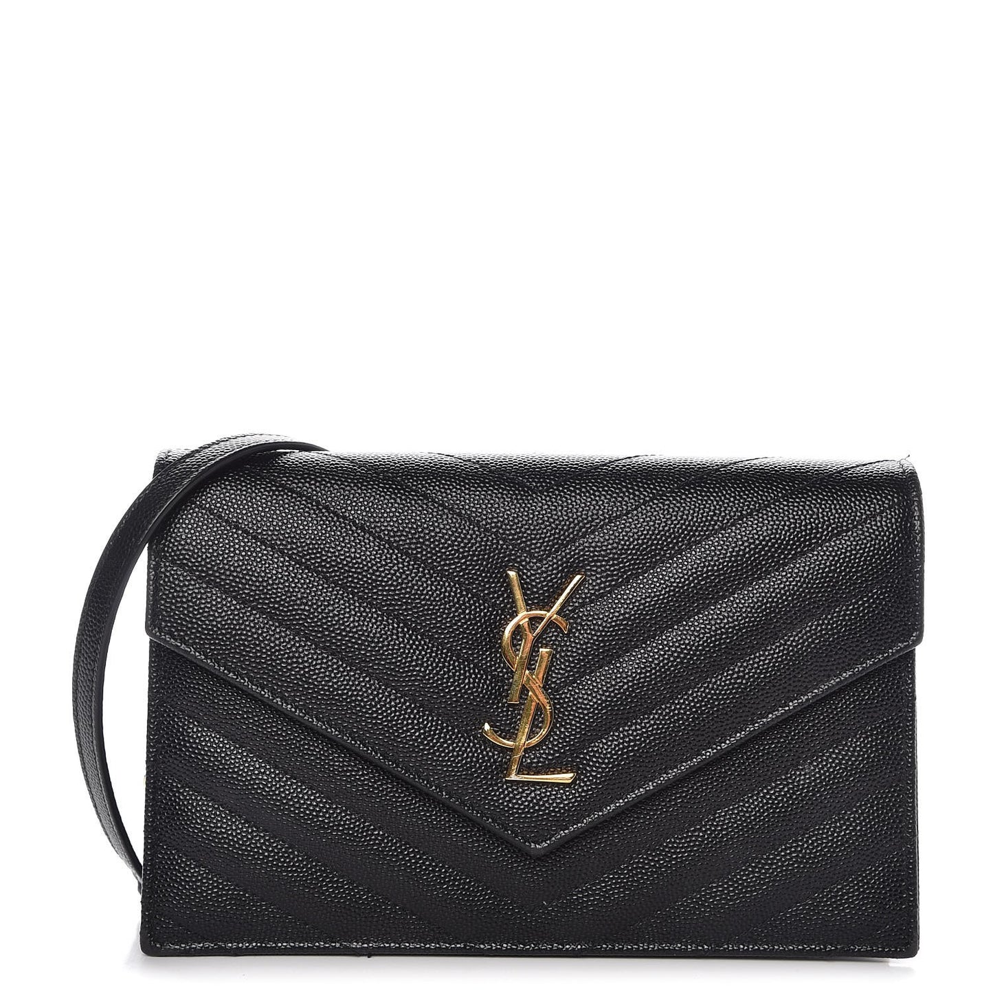 Grain De Poudre Matelasse Chevron Monogram Envelope Chain Wallet Black