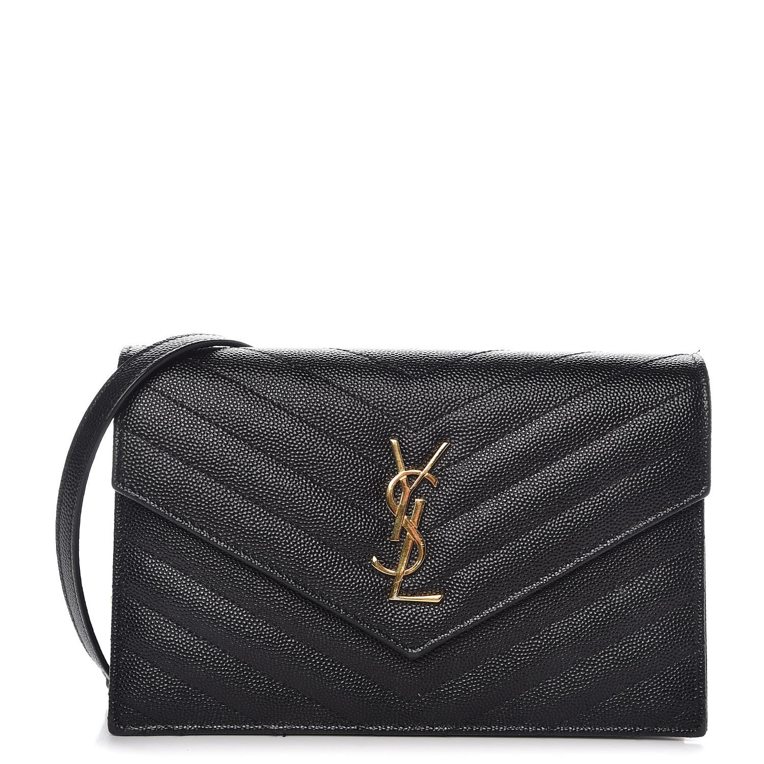 Saint Laurent Grain De Poudre Matelasse Chevron Monogram Envelope Chain Wallet Black 1 of 9
