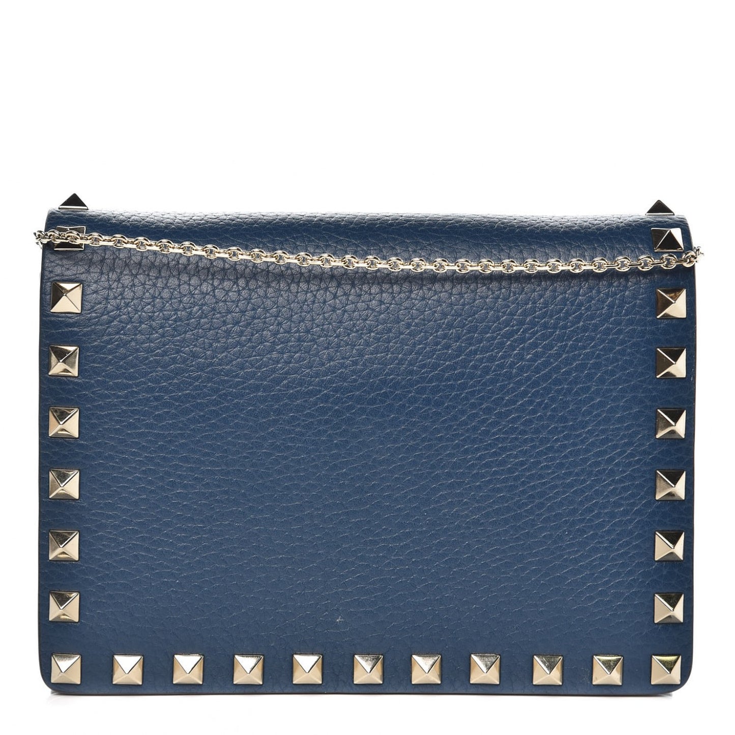 Grained Calfskin Rockstud Wallet on Chain Peacock