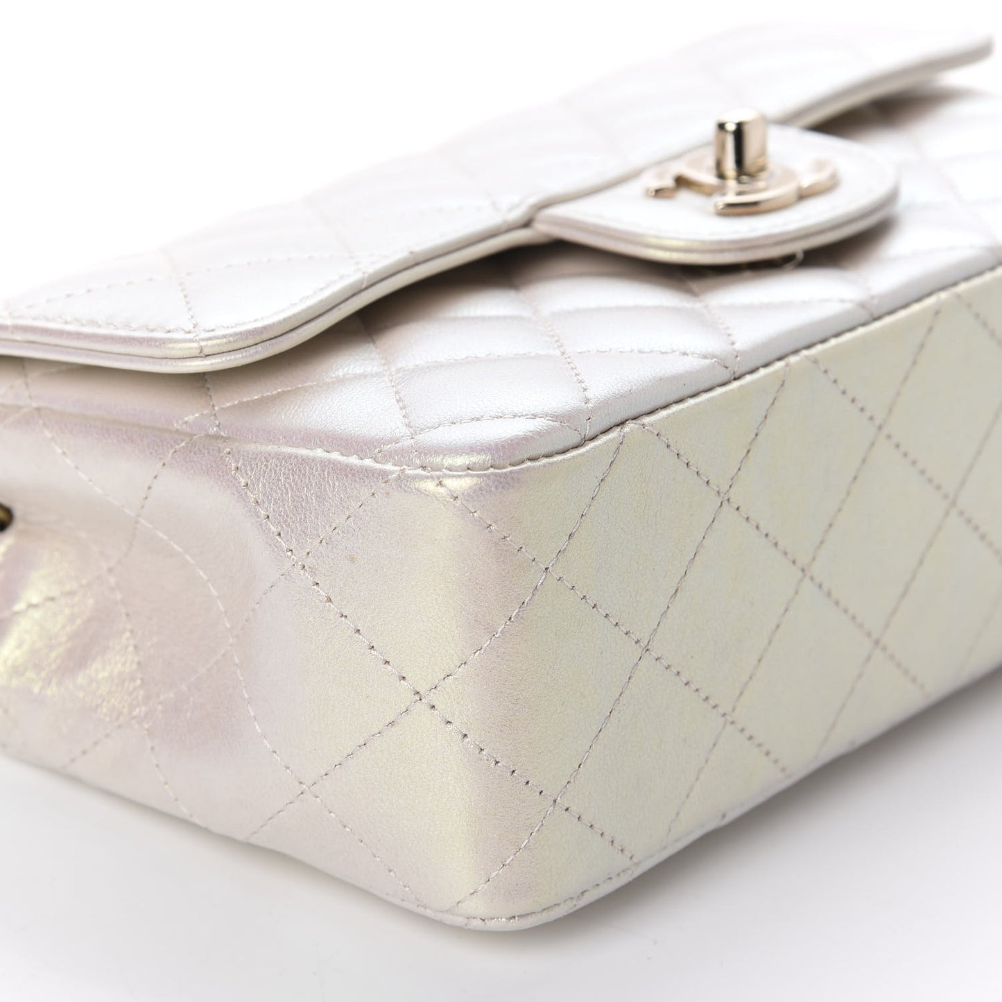 Iridescent Lambskin Quilted Mini Rectangular Flap Ivory