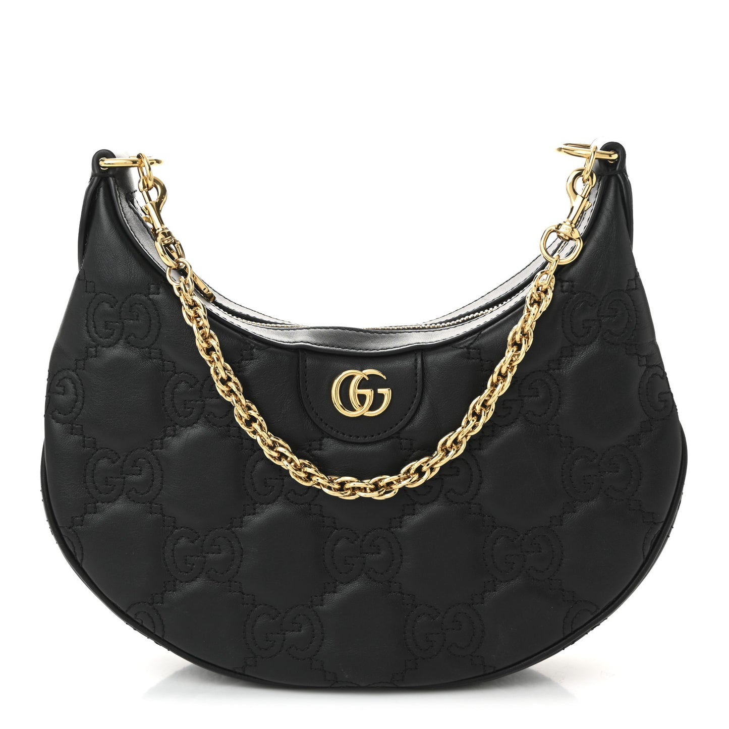 Calfskin GG Matelasse Small Hobo Shoulder Bag Black Natural