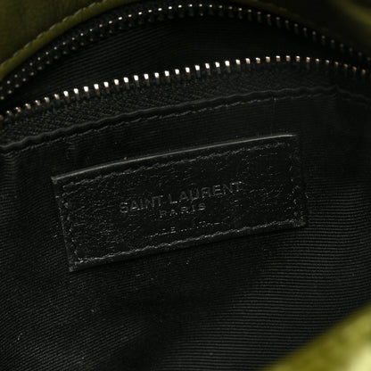 Saint Laurent Crushed Velvet Quilted Small Loulou Puffer Monogram Chain Satchel Green 6 of 8