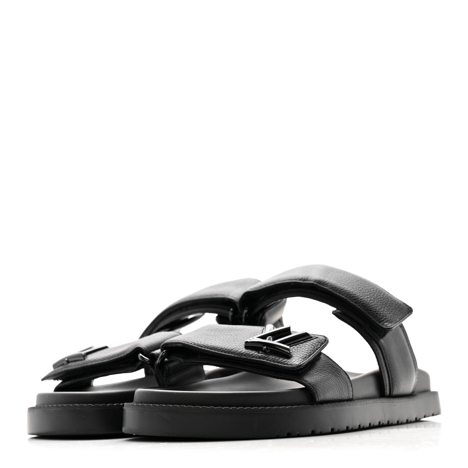 Louis Vuitton Grained Calfskin Sunset Comfort Flat Sandals 38 Black 8 of 20
