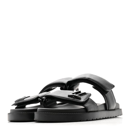 Louis Vuitton Grained Calfskin Sunset Comfort Flat Sandals 38 Black 8 of 20