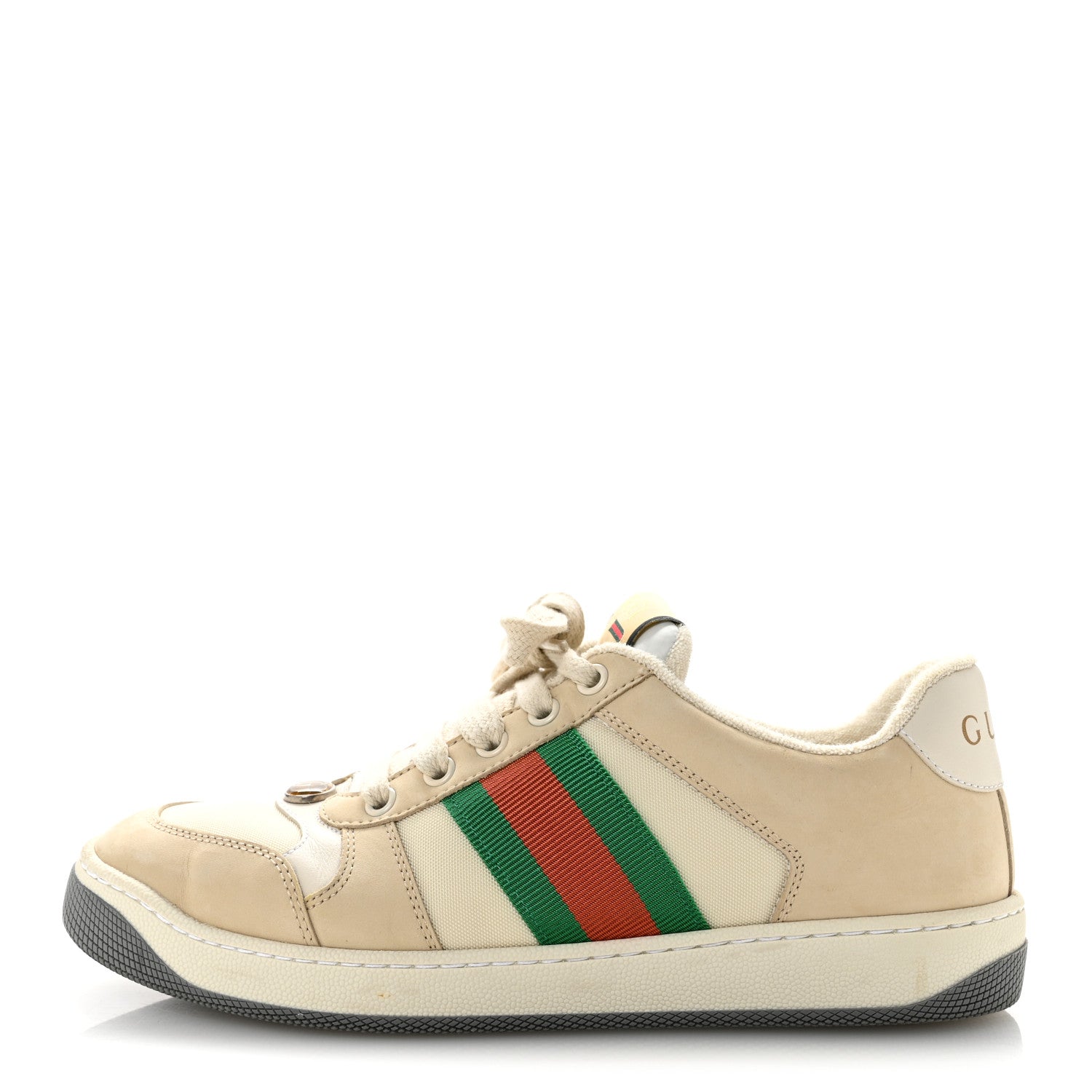 Gucci Nylon Nubuck Web Womens Screener Sneakers 37 Mystic White Dusty Milk 1 of 12