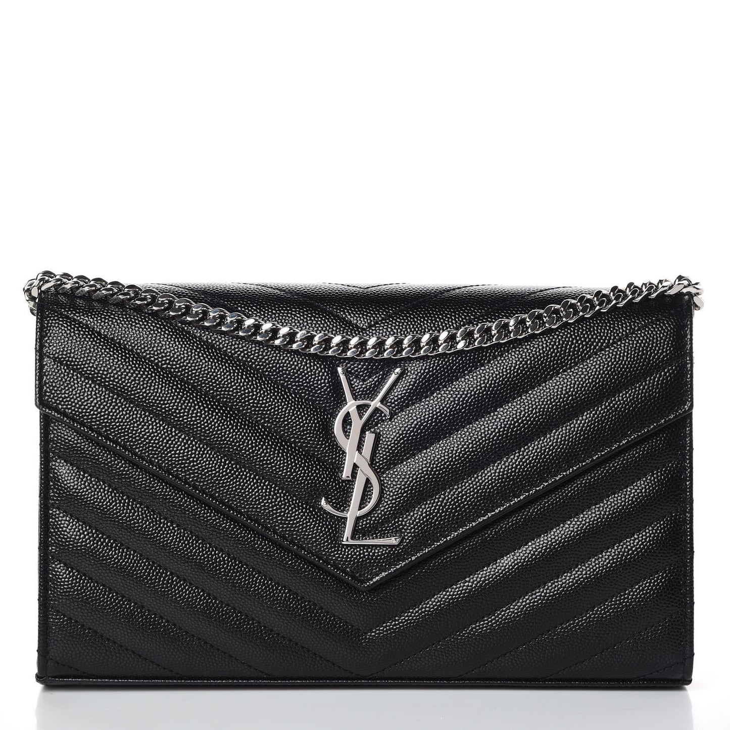 Grain De Poudre Matelasse Chevron Monogram Chain Wallet Black