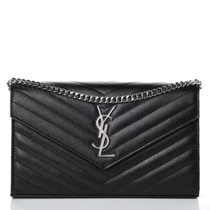 Saint Laurent Grain De Poudre Matelasse Chevron Monogram Chain Wallet Black 1 of 7