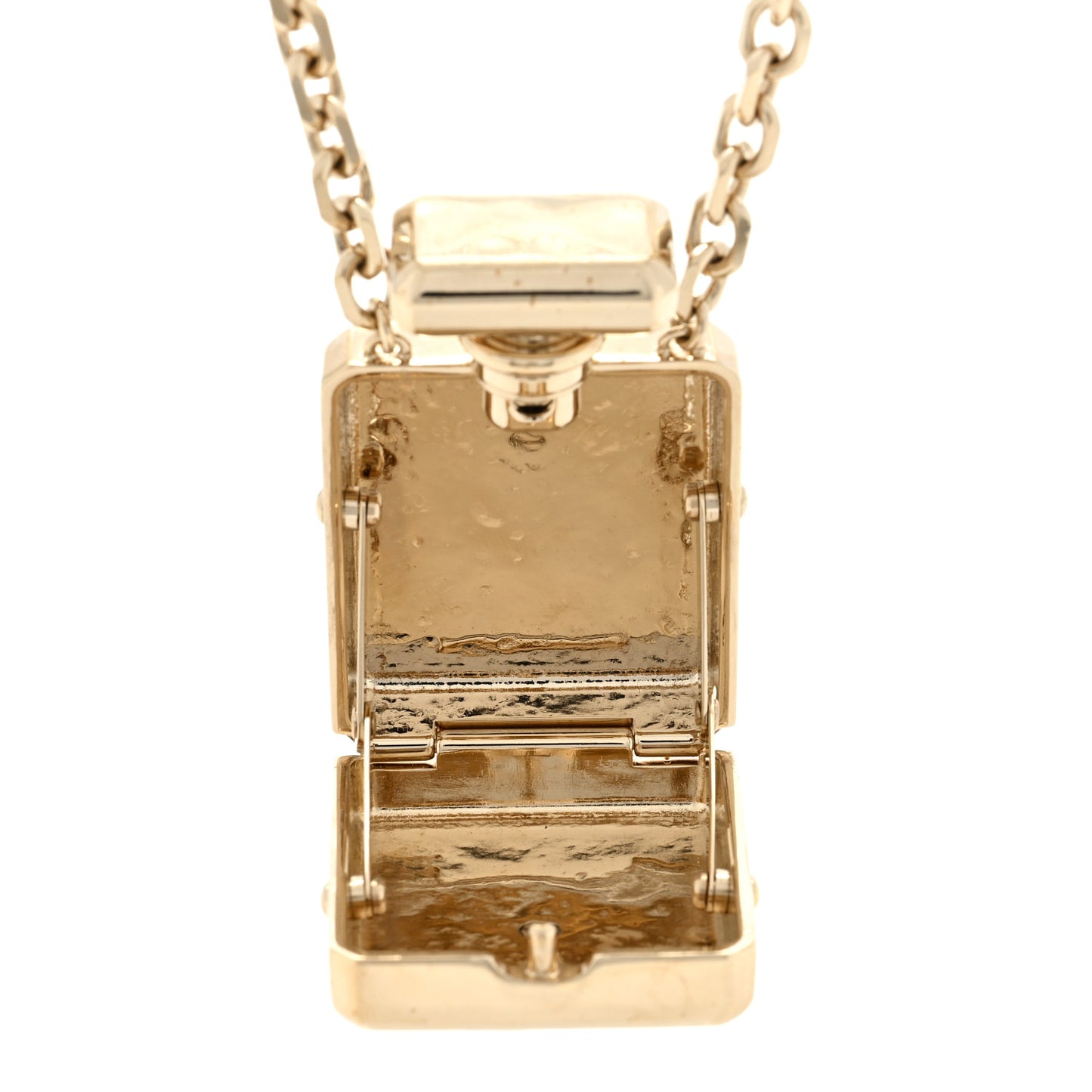 Metal Pearl Perfume Bottle CC Locket Necklace Gold