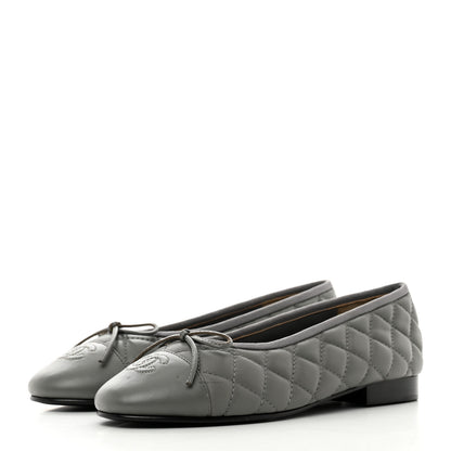 Chanel Lambskin Quilted CC Cap Toe Ballerina Flats 36.5 Grey 3 of 9