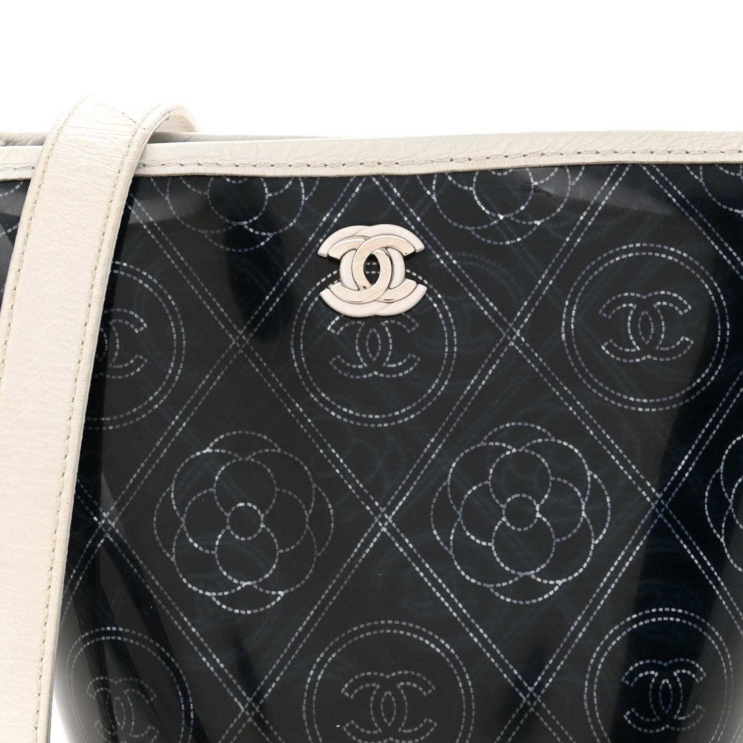 Chanel Crumpled Calfskin PVC Camellia Coco Bucket Bag Black White 9 of 13